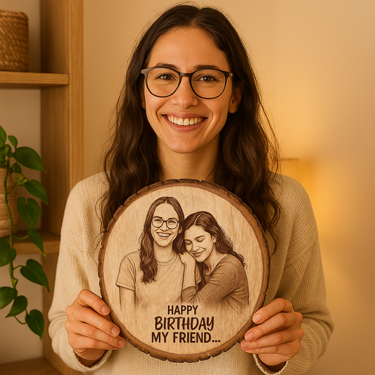 Personalized Natural Wooden Engraved Photo Frame - Round