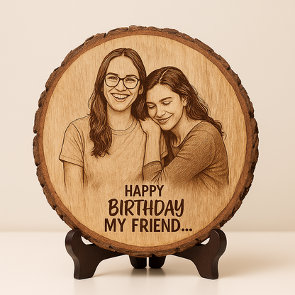 Personalized Natural Wooden Engraved Photo Frame - Round
