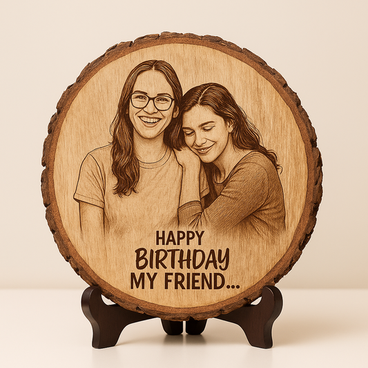 Personalized Natural Wooden Engraved Photo Frame - Round