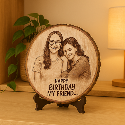Personalized Natural Wooden Engraved Photo Frame - Round