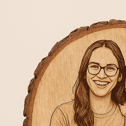 Personalized Natural Wooden Engraved Photo Frame - Round